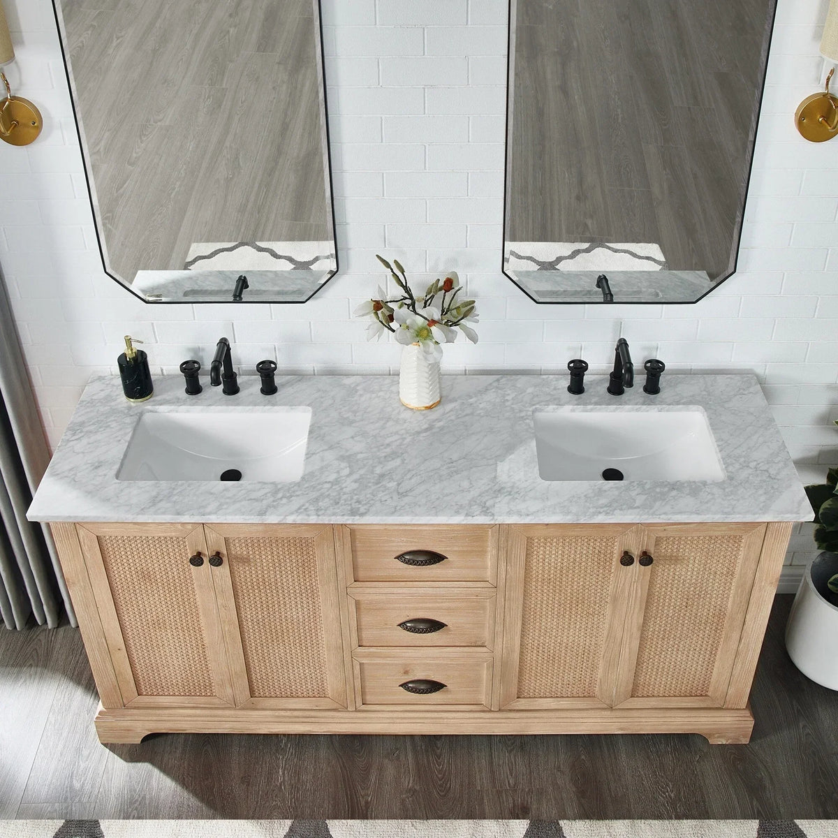 Meuble sous-vasque Hervas avec plateau en marbre naturel, sans miroir