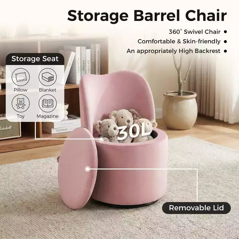 Chaise de vanité pivotante avec rangement, tabouret de maquillage rond rembourré avec dossier, fauteuil d'appoint rembourré doux pour chambre et salon