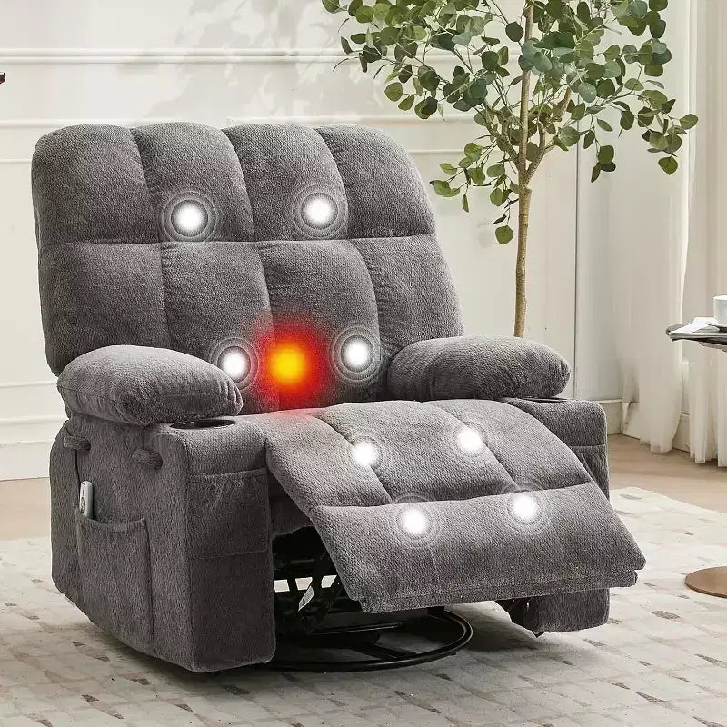 Fauteuil inclinable surdimensionné pour adultes, canapé berçant pivotant manuel, poches latérales et porte-gobelets pour personnes fortes et de grande taille, salon