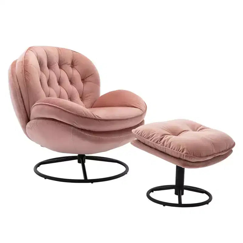 Fauteuil d'appoint en velours Okak avec pouf, fauteuil de salon moderne de style scandinave sans accoudoirs, fauteuil d'appoint doux et confortable pour regarder la télévision, jouer à des jeux