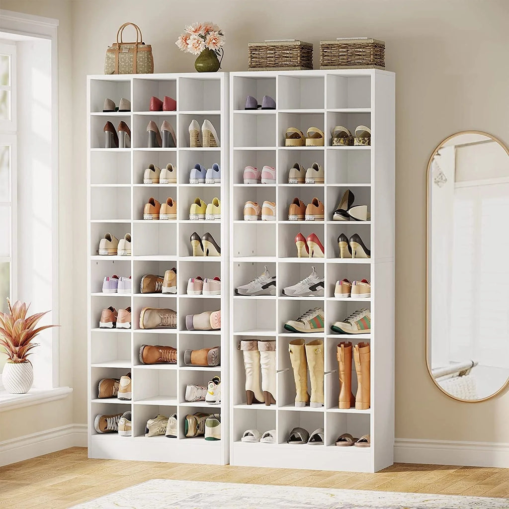 Meuble à chaussures haut 30 paires, étagère de rangement à chaussures en bois blanc 10 niveaux pour placard, entrée - 10 niveaux