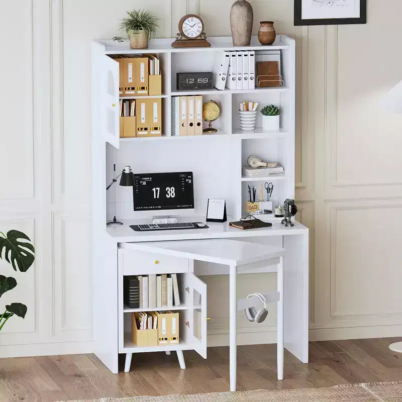 Bureau d'ordinateur en bois moderne Okak pour la maison avec plateau/chaise et étagère, bureau d'écriture de rangement pour adolescents et étudiants pour l'étude, le bureau