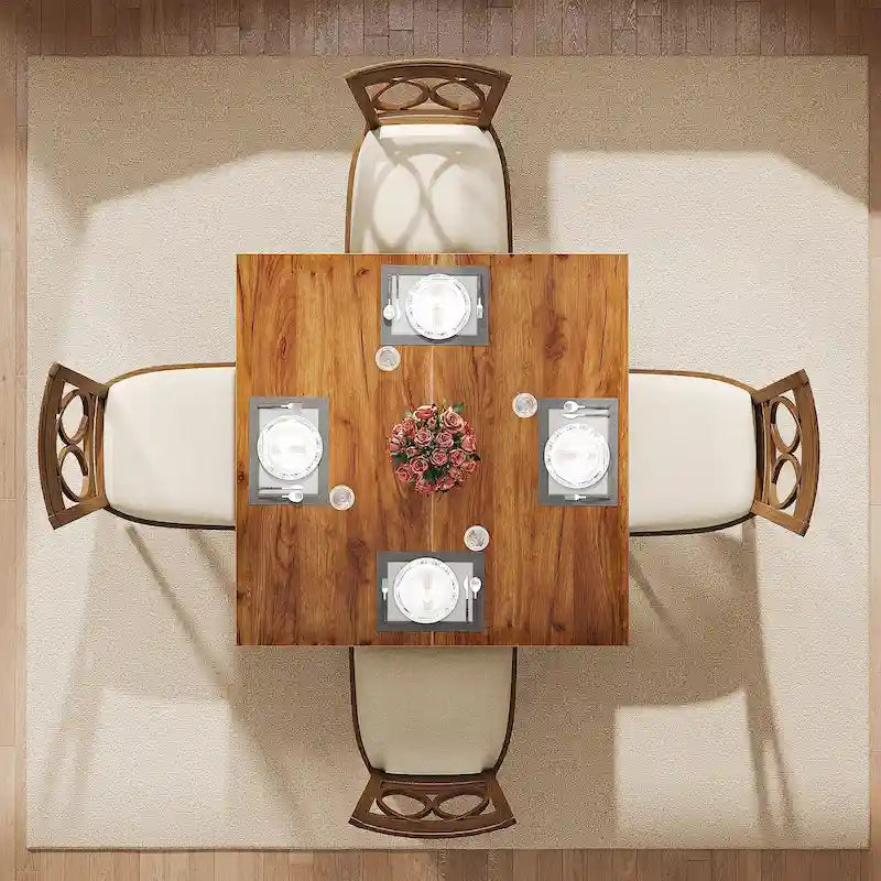Table à manger carrée de 100 cm pour 2-4 personnes avec pieds en bois massif pour salon et salle à manger