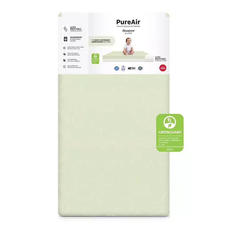 Matelas deux-en-un pour lit de bébé et de tout-petit, respirant et imperméable, certifié GREENGUARD Gold