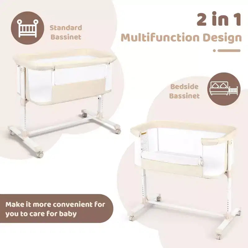 Berceau pour bébé avec roulettes – Beige / Gris / Rose, Cododo, pour 1 bébé
