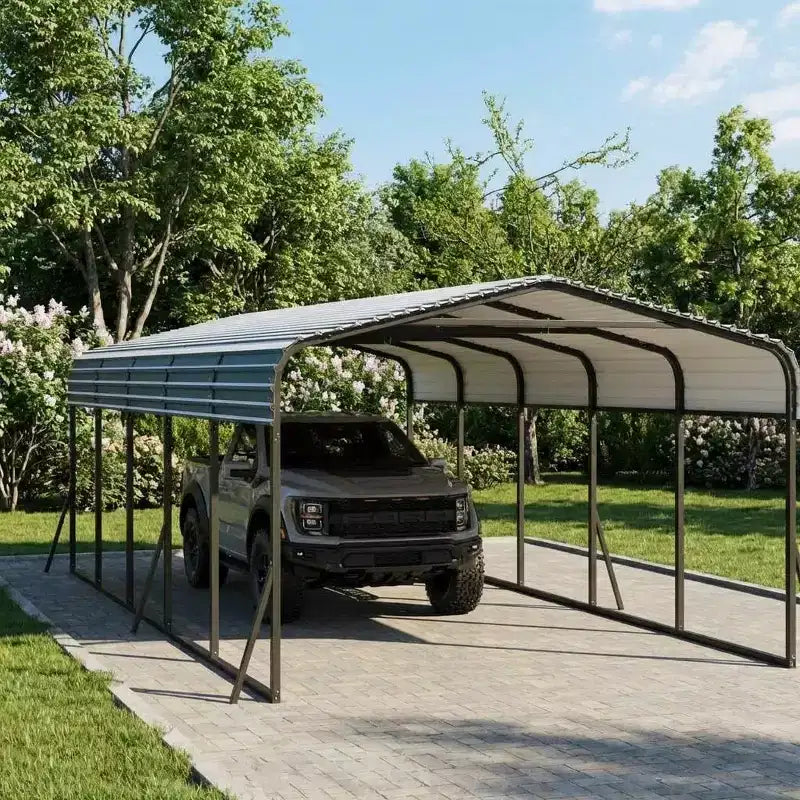 Abri de voiture en métal LinTimes 3,6 x 7,3 m avec toit en acier galvanisé, cadre thermolaqué, abri résistant à l'eau pour véhicules, protection extérieure