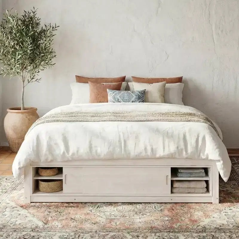 Cadre de lit plateforme Whisen Queen avec 4 tiroirs de rangement et rangement dans le pied de lit