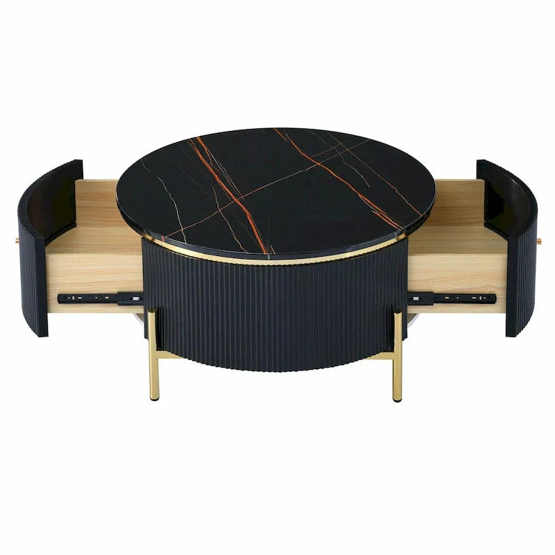 Table basse ronde moderne de 31,5 po avec grand tiroir de rangement