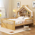 Lit cabane en bois ModernLuxe (taille lit simple/double) avec tête de lit de rangement, cadre de lit pour enfants en pin massif avec barrières de sécurité