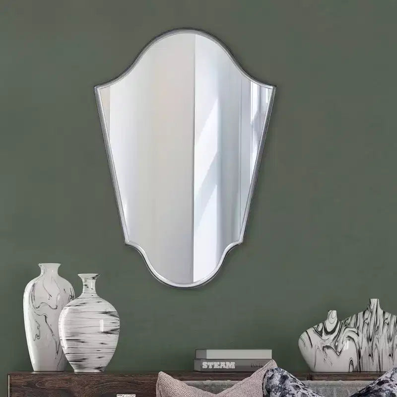 Miroir mural arqué 41,5"x29" avec cadre en fer gris mat, montage mural