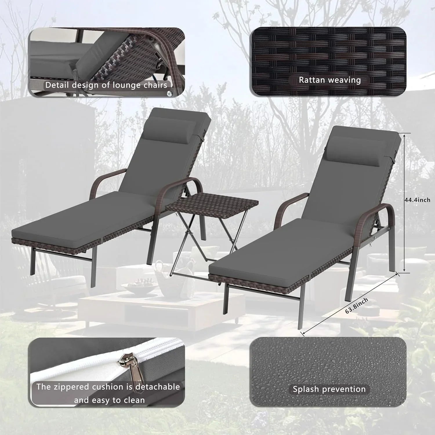 Ensemble de 3 chaises longues d'extérieur Kullavik