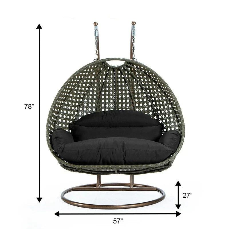 LeisureMod Fauteuil suspendu œuf 2 places avec support - Balançoire / hamac de patio en rotin osier pour extérieur/intérieur avec coussins