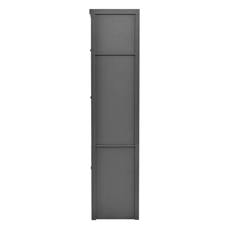 Grand meuble de garde-manger de cuisine avec prises électriques, grand placard autoportant avec support pour micro-ondes, tiroirs, étagères, casiers à vin et étagère de porte