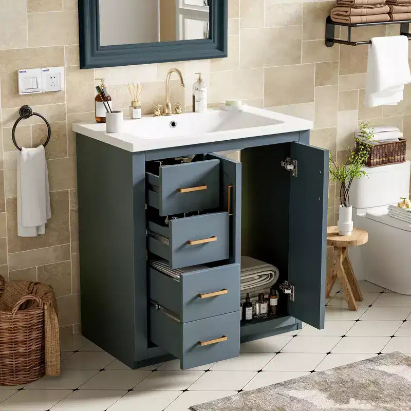 Meuble-lavabo de salle de bain 30 po avec armoire et 3 tiroirs – Noir / Bleu / Vert / Indigo / Blanc