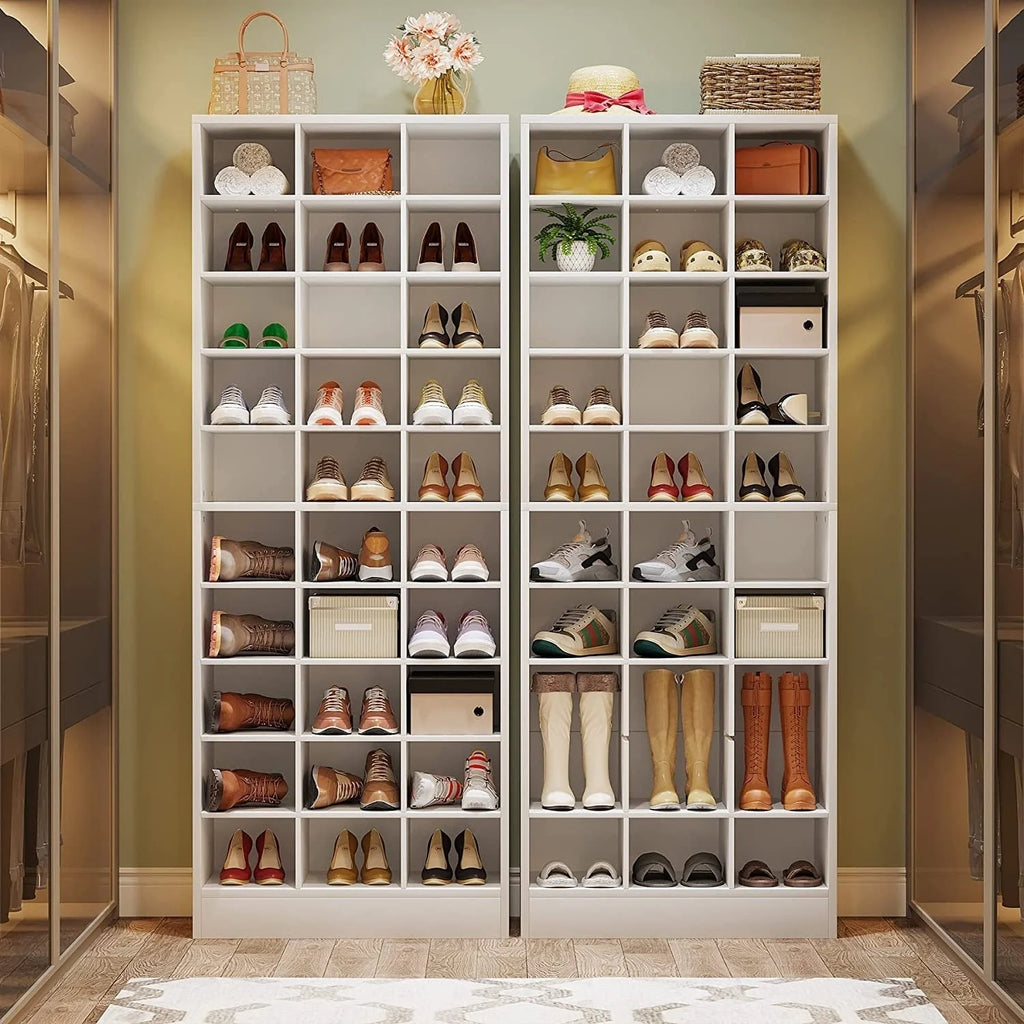 Meuble à chaussures haut 30 paires, étagère de rangement à chaussures en bois blanc 10 niveaux pour placard, entrée - 10 niveaux