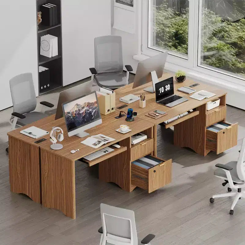 Bureau d'ordinateur intelligent Bestier 55, bureau en chêne avec tiroirs de classement et prise de courant, bureau de direction avec rangement ouvert et tiroir à clavier