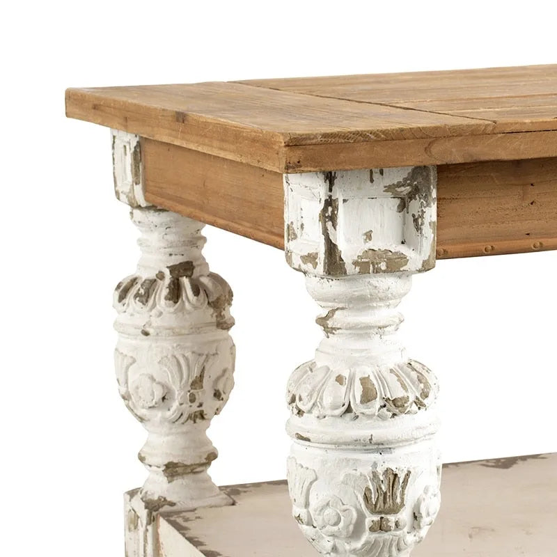 Table basse rectangulaire en bois blanc vieilli