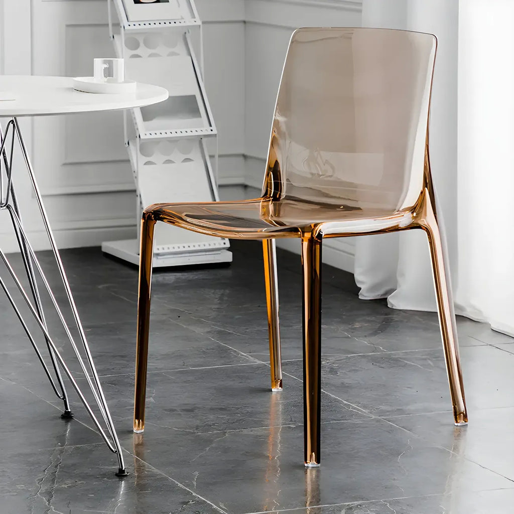 Chaise de salle à manger sans accoudoirs à dossier bas en acrylique ambre