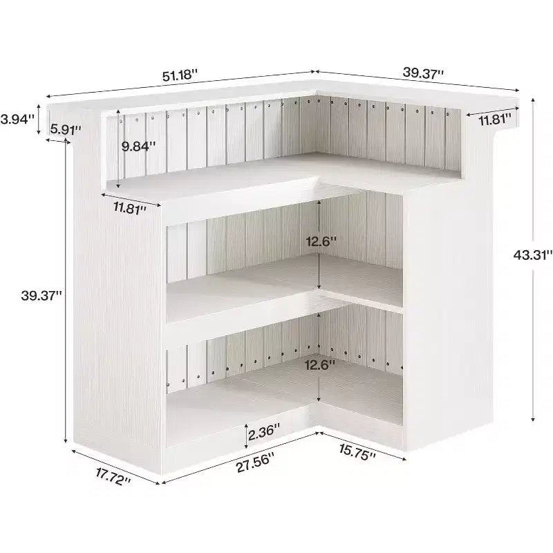 Bar de salon en L Lantine, bar à liqueurs d'angle à 4 niveaux avec étagères de rangement et porte-verres à vin pour pub à domicile