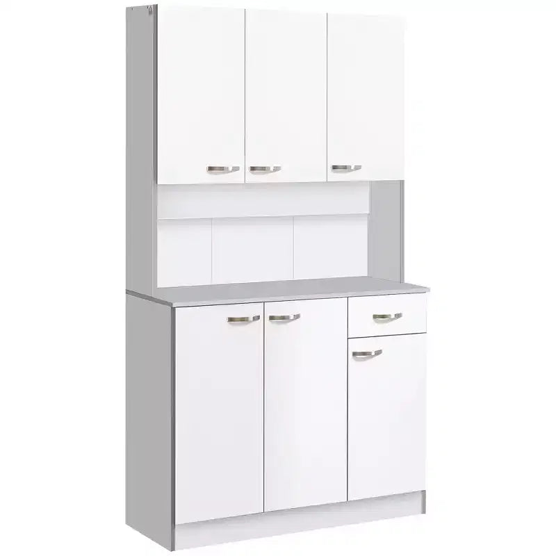 71 Armoire de cuisine, armoire de rangement haute avec support pour micro-ondes, buffet de cuisine moderne, 3 étagères réglables pour salon, salle à manger