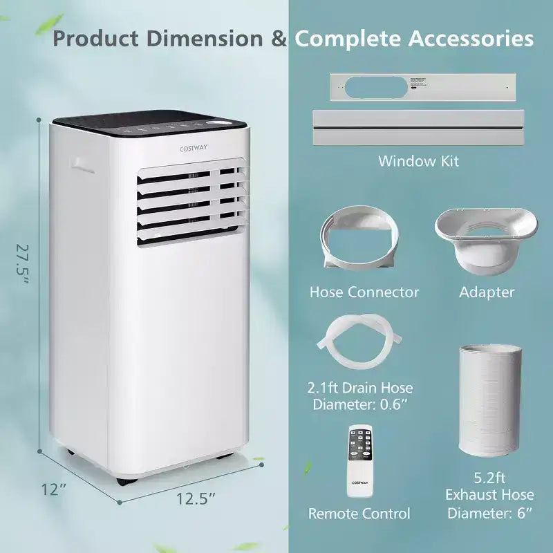 Climatiseur portable 3-en-1 Costway 8000 BTU avec ventilateur, déshumidificateur et mode veille