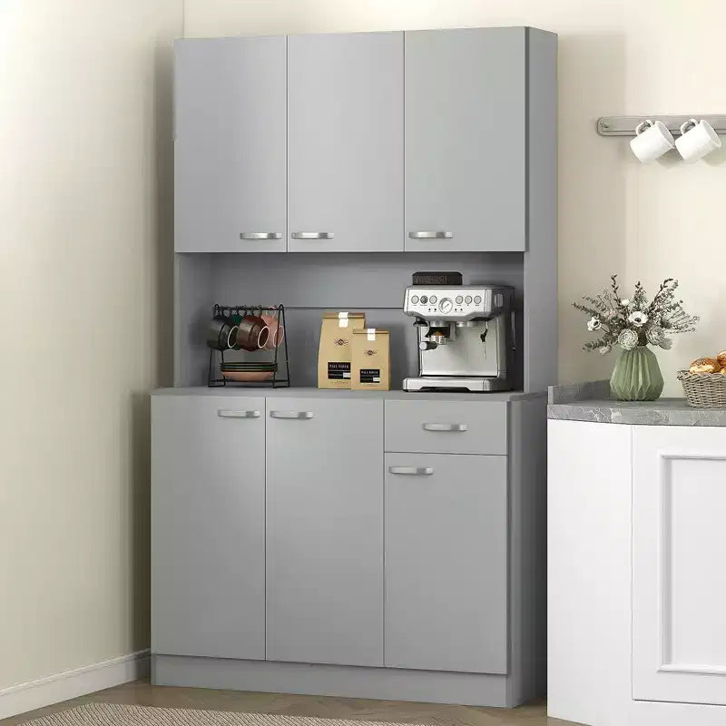 71 Armoire de cuisine, armoire de rangement haute avec support pour micro-ondes, buffet de cuisine moderne, 3 étagères réglables pour salon, salle à manger