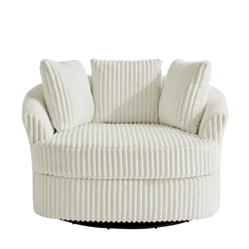 Lot de 2 fauteuils pivotants ronds surdimensionnés en velours côtelé moelleux de 43 po de large avec oreillers