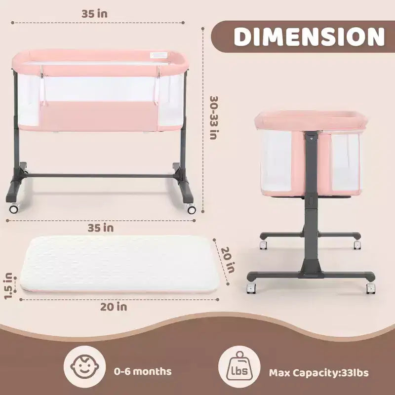 Berceau pour bébé avec roulettes – Beige / Gris / Rose, Cododo, pour 1 bébé