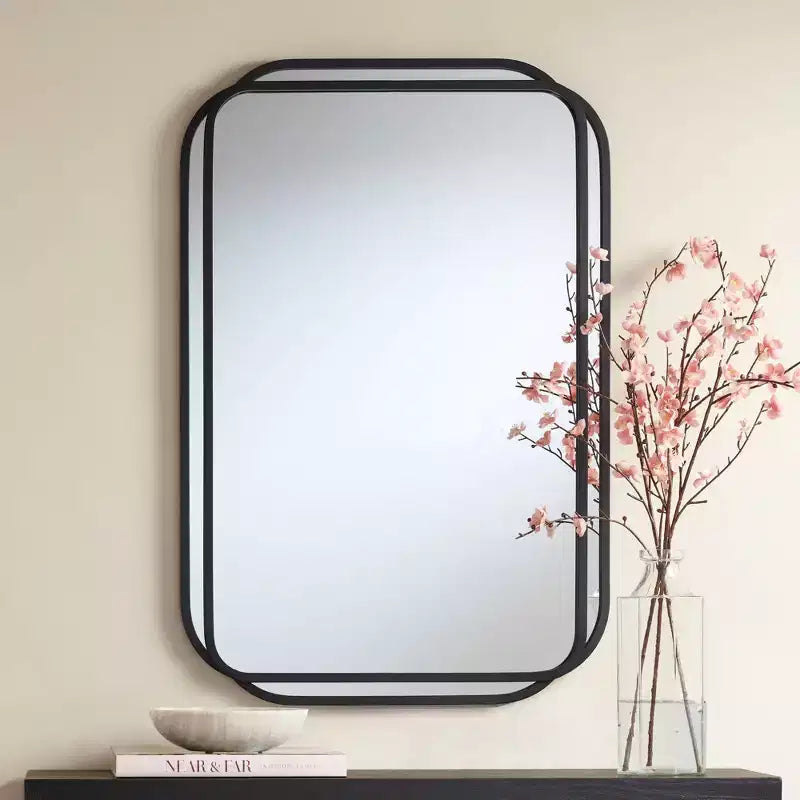 Miroir mural mat noir à double rayon, 24" x 36"