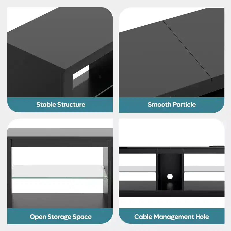 Meuble TV LED 55" Console multimédia moderne avec prise de courant et rangement, Centre de divertissement de jeu