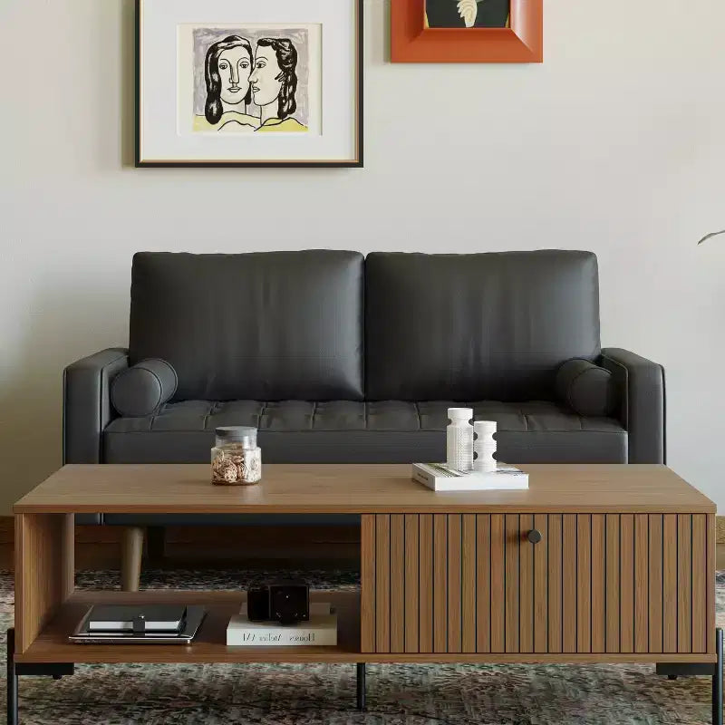 Causeuse en similicuir de style Mid-Century Modern de 58 po, 2 places pour petits espaces