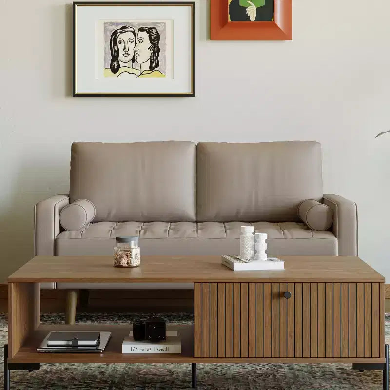 Causeuse en similicuir de style Mid-Century Modern de 58 po, 2 places pour petits espaces