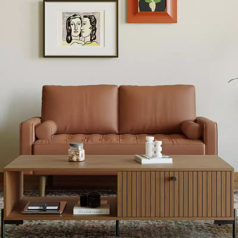 Causeuse en similicuir de style Mid-Century Modern de 58 po, 2 places pour petits espaces