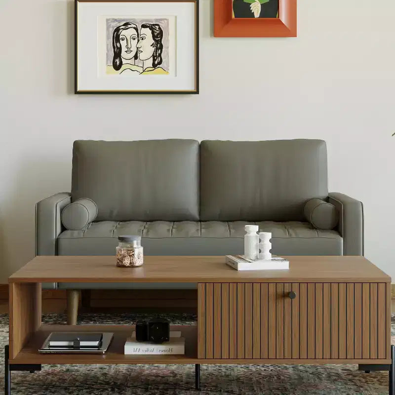 Causeuse en similicuir de style Mid-Century Modern de 58 po, 2 places pour petits espaces