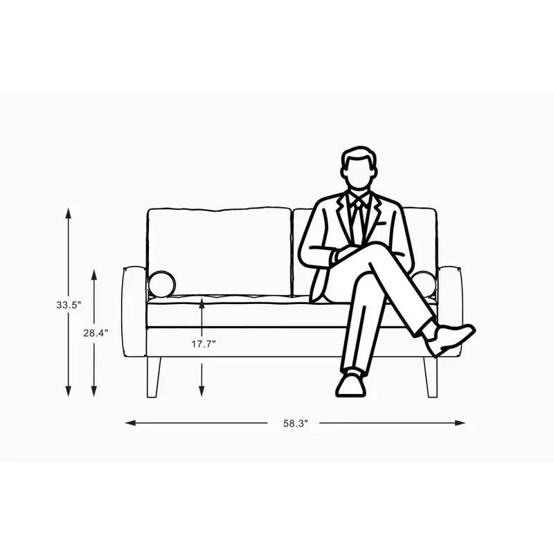 Causeuse en similicuir de style Mid-Century Modern de 58 po, 2 places pour petits espaces
