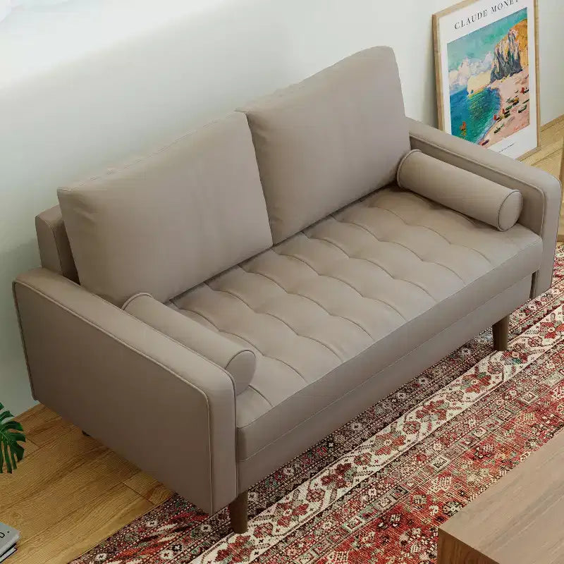 Tree City- 58 Faux Leather Loveseat Sofa, Mid-Century Modern 2-Seater Couch for Small Spaces, Office, Apartment