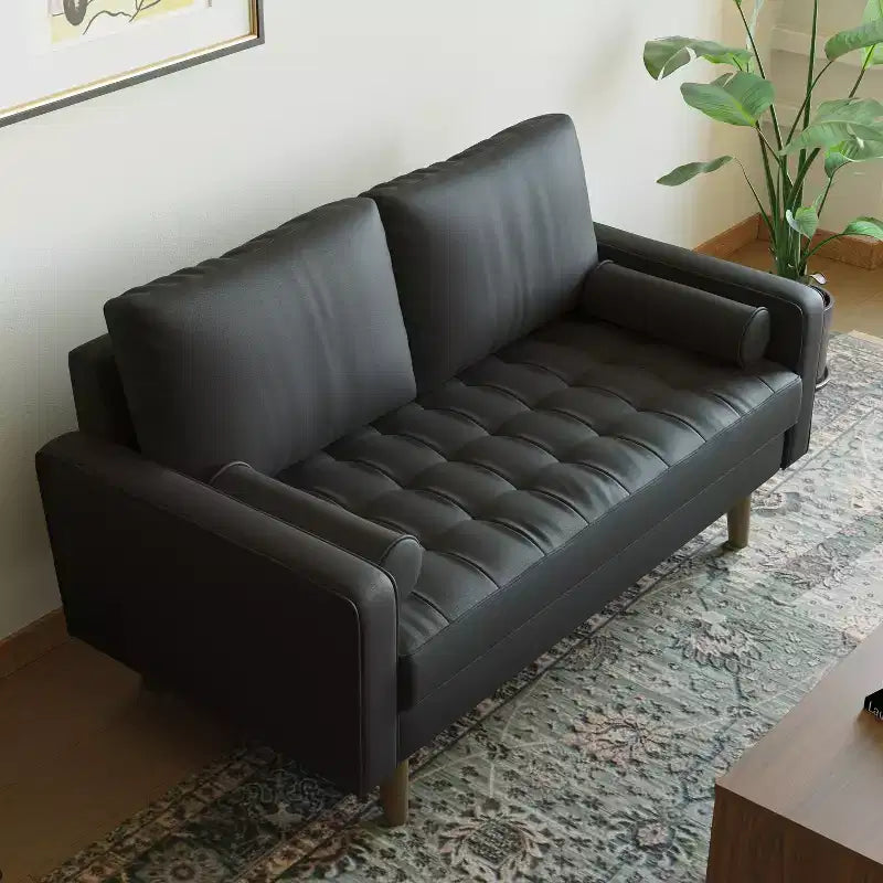 Causeuse en similicuir de style Mid-Century Modern de 58 po, 2 places pour petits espaces