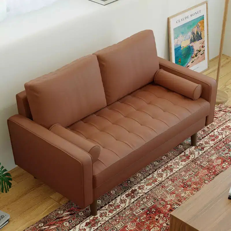 Causeuse en similicuir de style Mid-Century Modern de 58 po, 2 places pour petits espaces