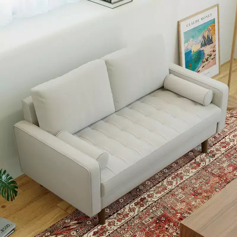 Causeuse en similicuir de style Mid-Century Modern de 58 po, 2 places pour petits espaces