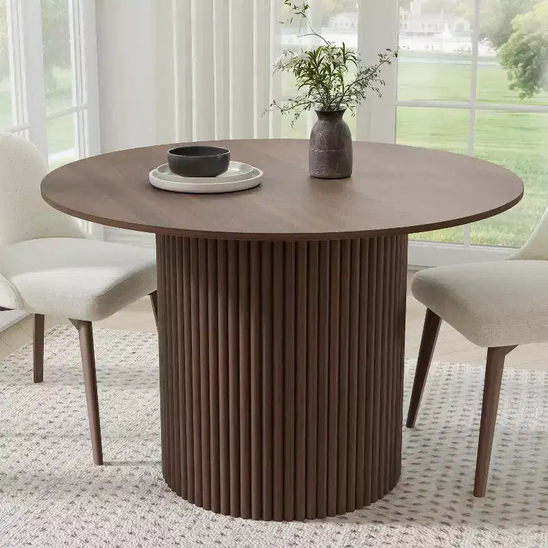 Table de salle à manger ronde 46" en chêne massif, pied central, 4 places