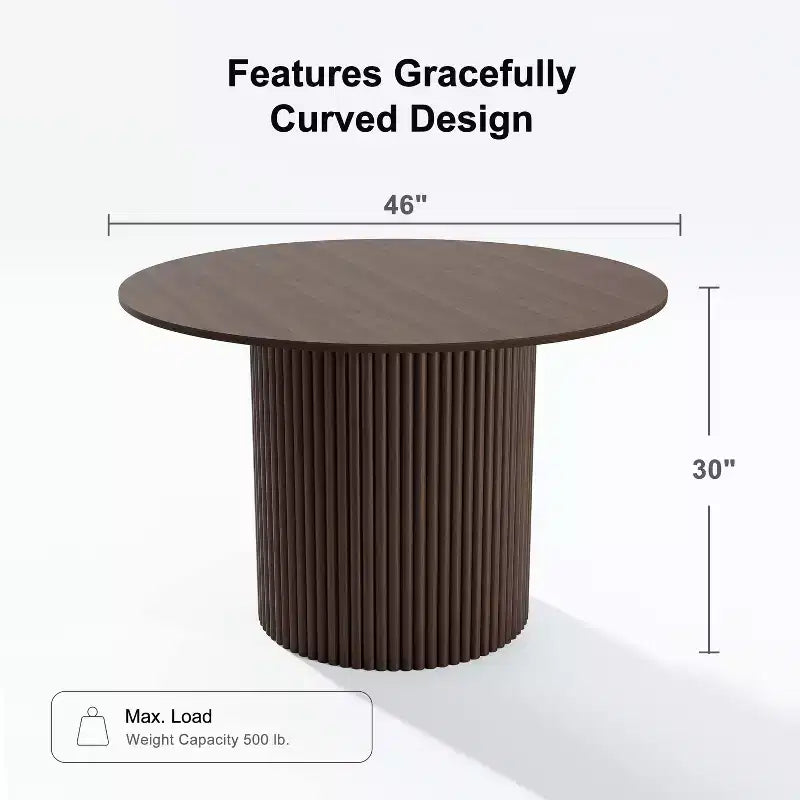 Table de salle à manger ronde 46" en chêne massif, pied central, 4 places