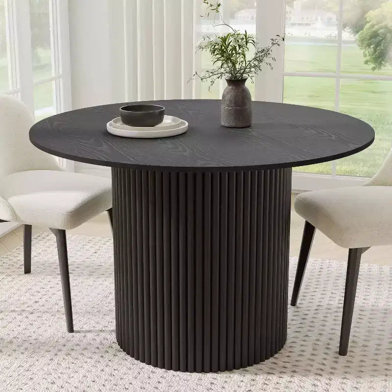 Table de salle à manger ronde 46" en chêne massif, pied central, 4 places