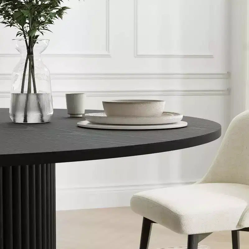 Table de salle à manger ronde 46" en chêne massif, pied central, 4 places