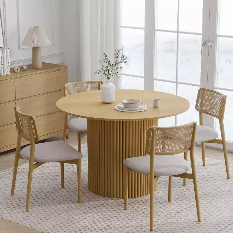 Table de salle à manger ronde 46" en chêne massif, pied central, 4 places