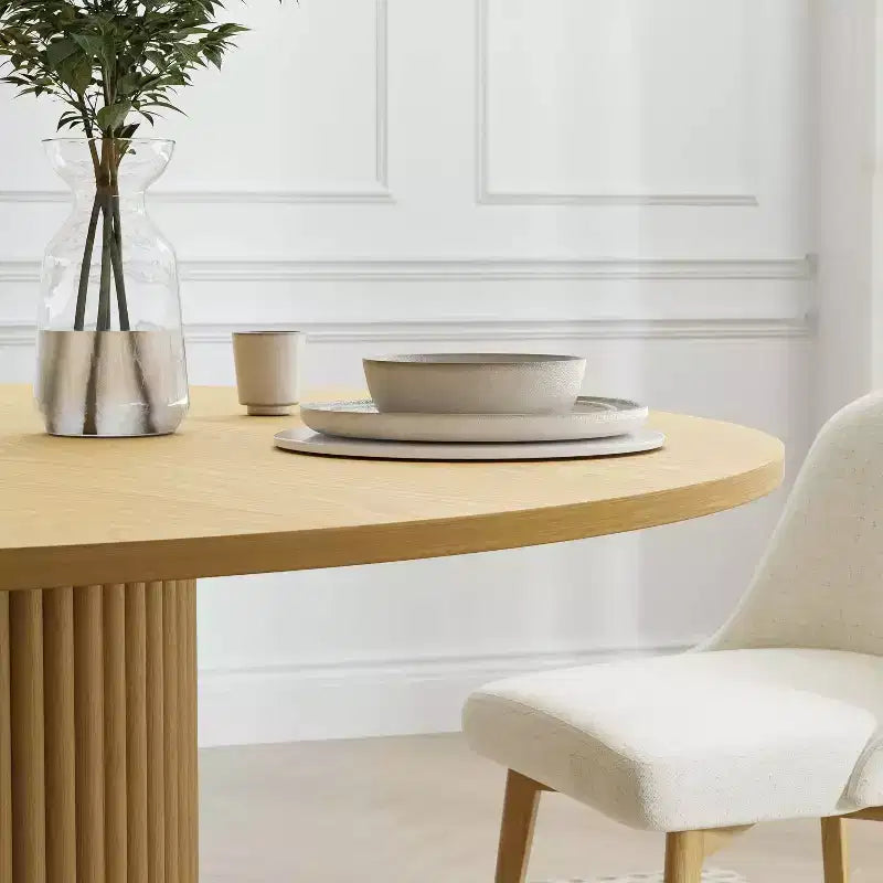Table de salle à manger ronde 46" en chêne massif, pied central, 4 places