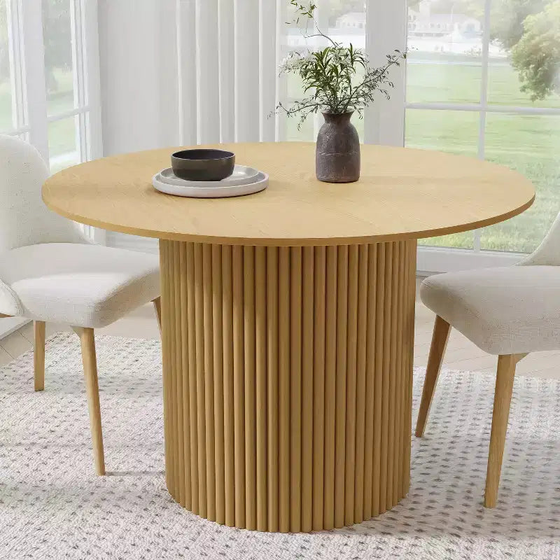 Table de salle à manger ronde 46" en chêne massif, pied central, 4 places