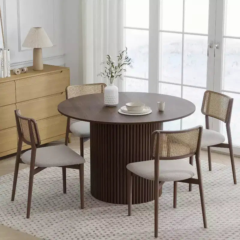 Table de salle à manger ronde 46" en chêne massif, pied central, 4 places