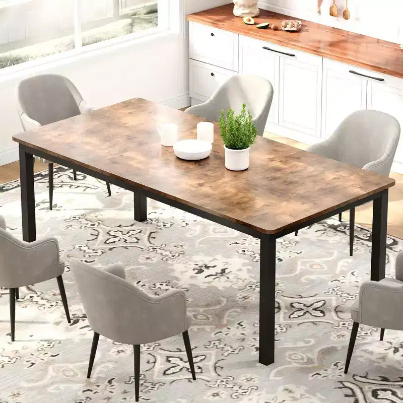 Table à manger rectangulaire en bois pour 6-8 personnes avec cadre en métal robuste, style industriel