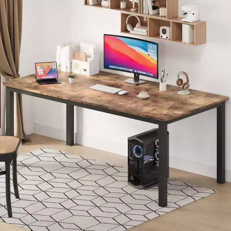 Table à manger rectangulaire en bois pour 6-8 personnes avec cadre en métal robuste, style industriel