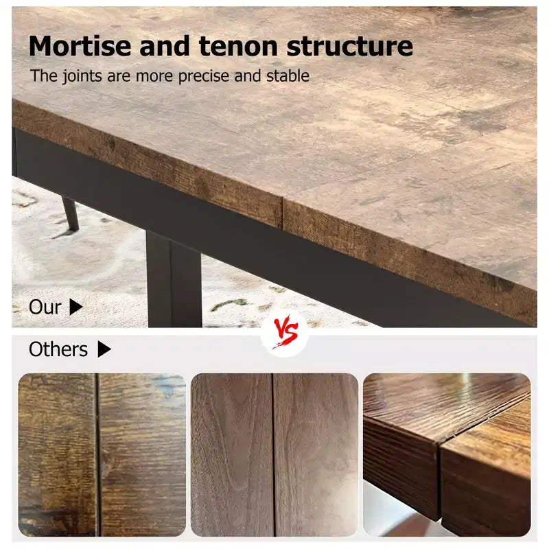 Table à manger rectangulaire en bois pour 6-8 personnes avec cadre en métal robuste, style industriel